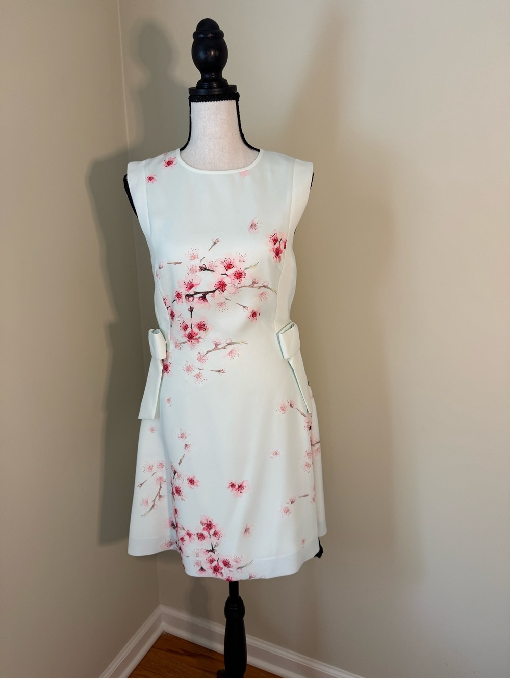 Ted Baker Mint Aline/Side Tie Dress with Cherry Blossom Pink Floral Branch Print